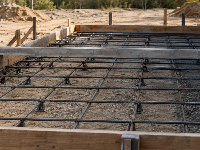 Formed and steel tied slab ready for a concrete pour