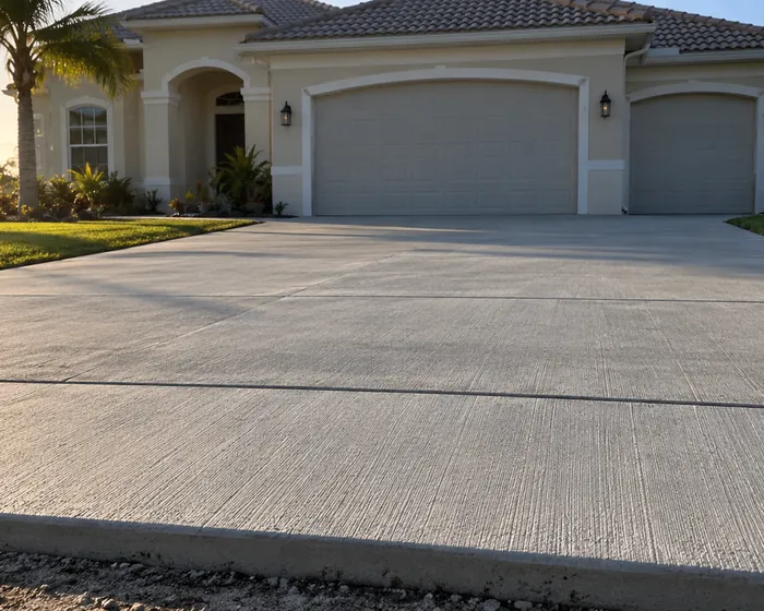 New concrete driveway with a broom finish in Brandon, Florida