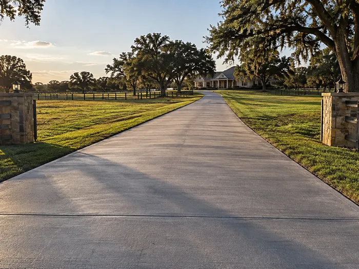 Long poured concrete driveway on a rural lot in Lutz