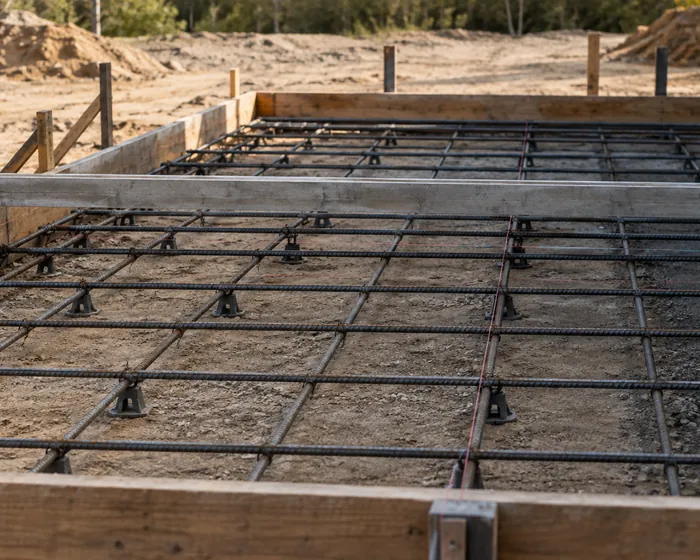 Excavated and steel tied footings for a house addition