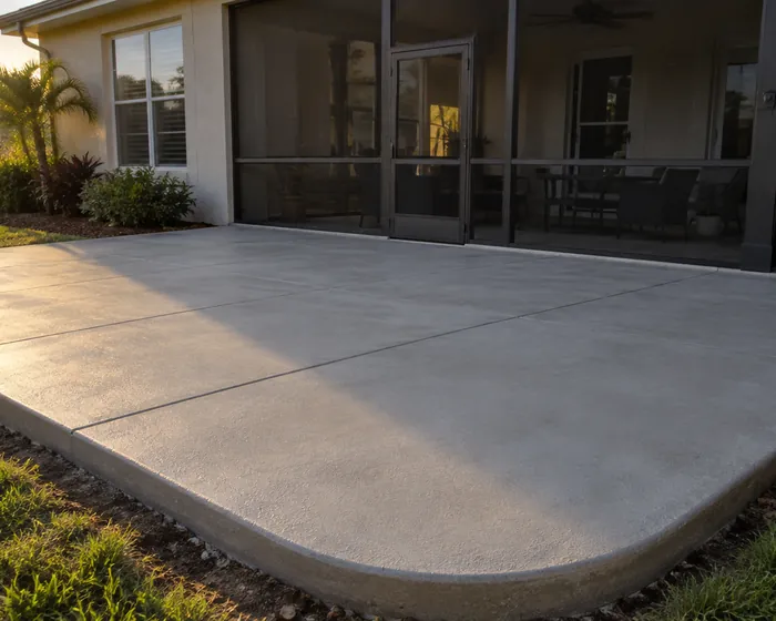 Finished concrete patio slab behind a Riverview home