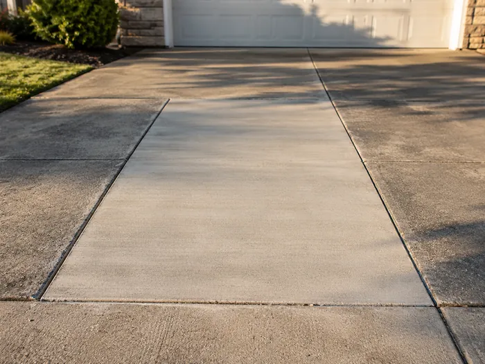 A single settled driveway panel cut out and replaced