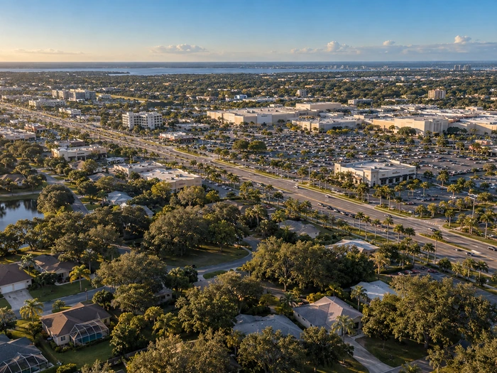 J&M Construction commercial roof, aerial view